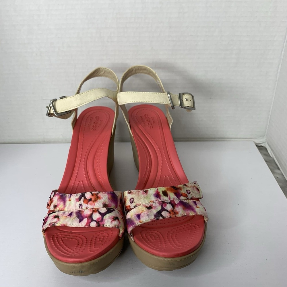 Crocs Leigh II Floral Ankle Strap Wedge Sandals Women's Size 9